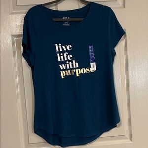 Apt. 9 Women's Blue Teal Graphic Inspirational Tee Large NWT